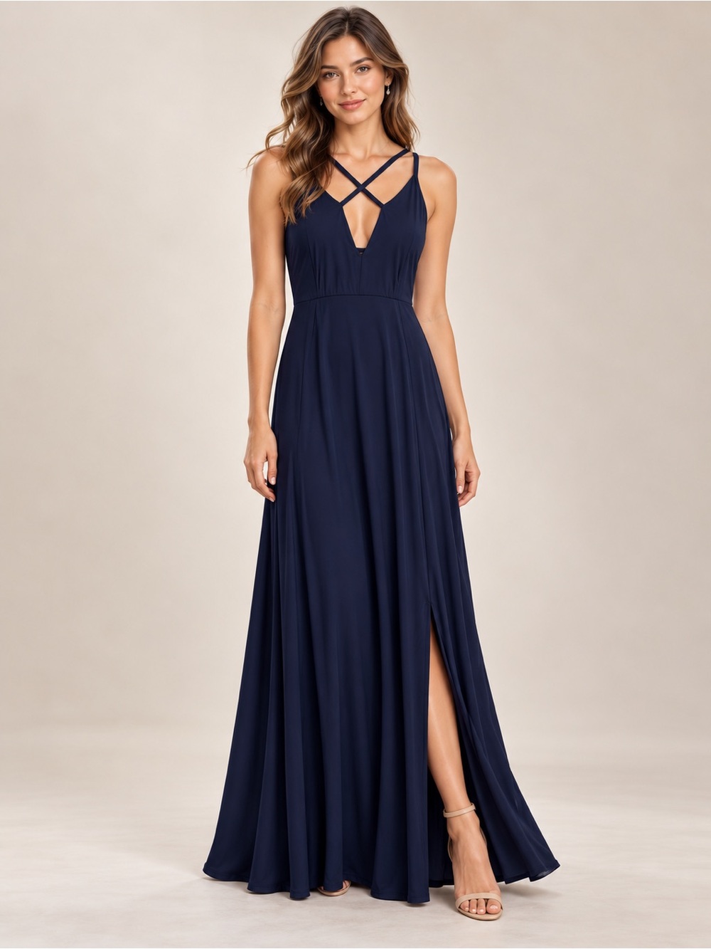 A40. Women’s Navy Cross-Back Maxi Dress